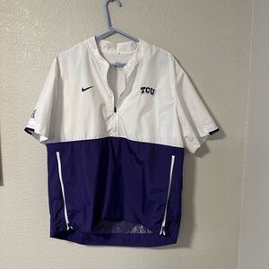 Nike TCU( Texas Christian University) Men's White and Purple Half-Zip Jersey